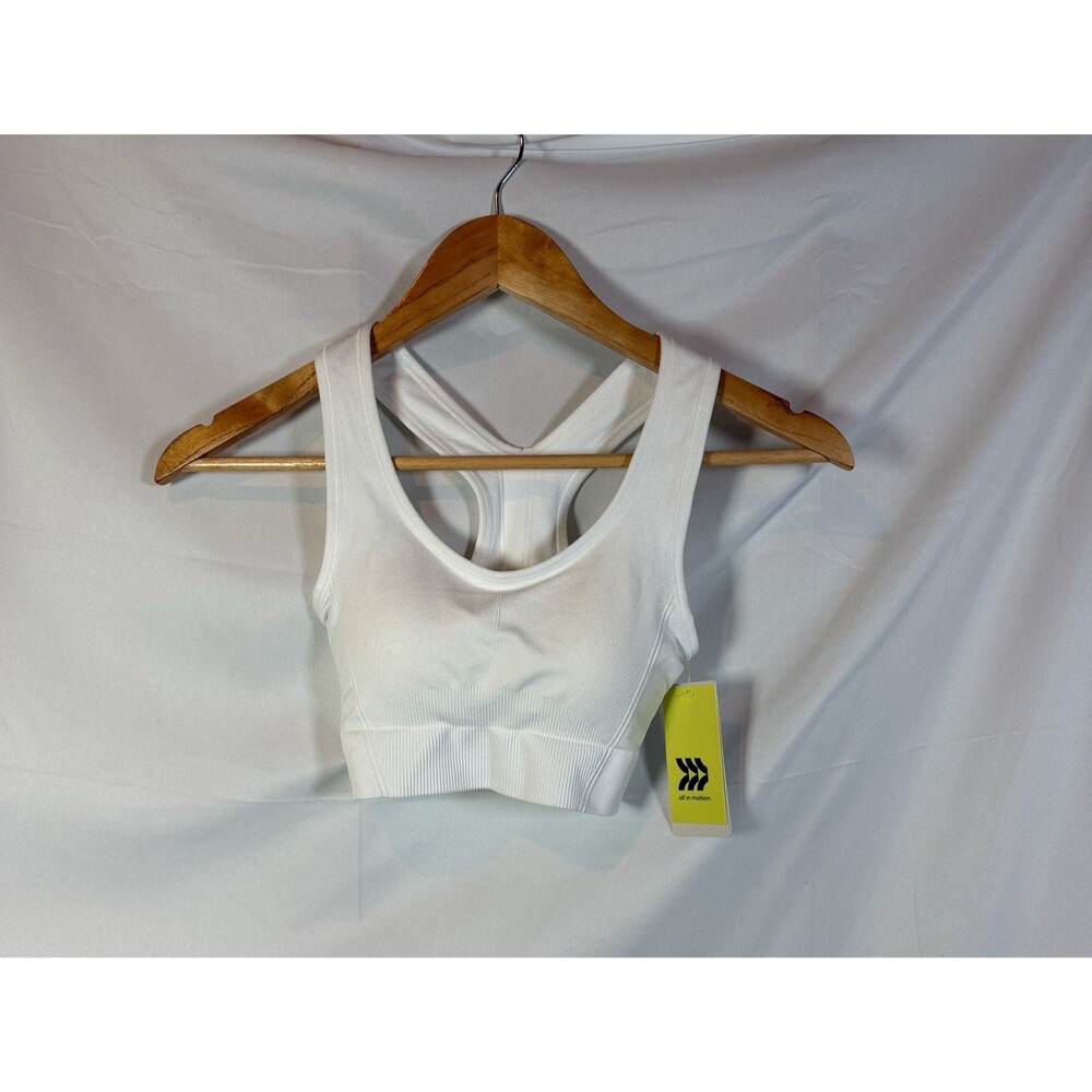 All in Motion Women's White Seamless Medium Support Racerback Sports Bra